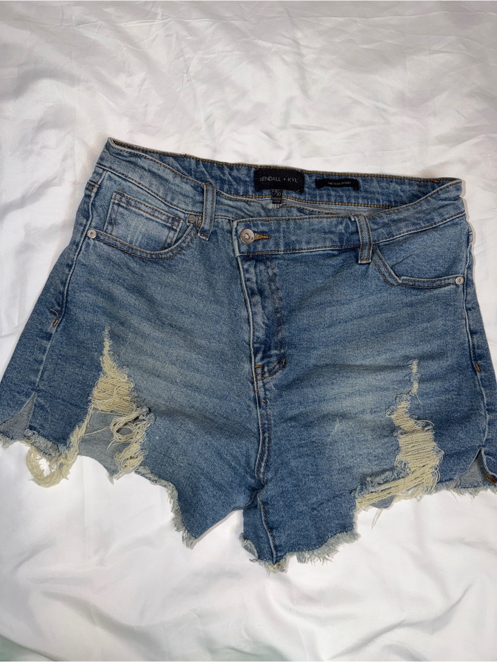 Kendall & Kylie Distressed Light Blue High-Rise Denim Shorts